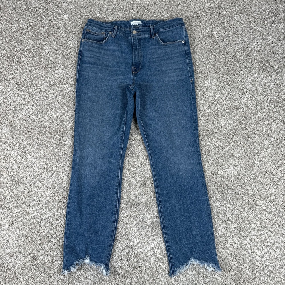 Good American Jeans Womens 14/32 Blue Skinny Cotton Stretch Chewed Hem Edgy